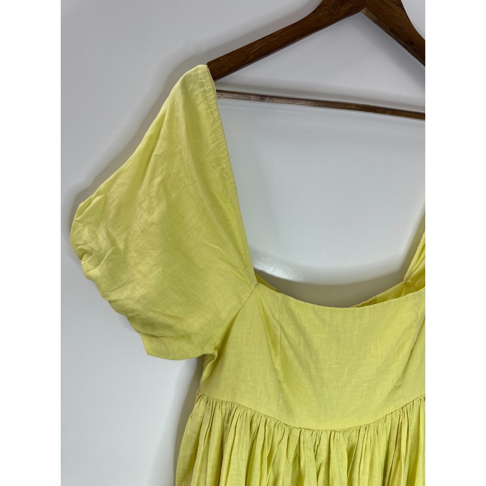 Mable Butter Yellow Linen Blend Puff Sleeve Mini Dress Large Babydoll Coquette - Picture 3 of 16